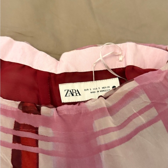 Zara Pink and Red Plaid Sheer Skirt - Picture 2 of 7